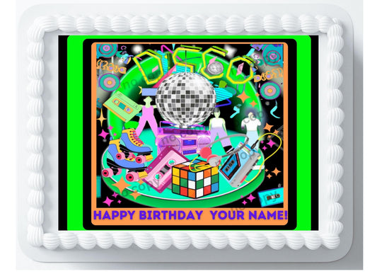 Edible 80's Party Cake Topper, Customized.  Vintage music Theme edible cake Topper, Vintage cake decoration