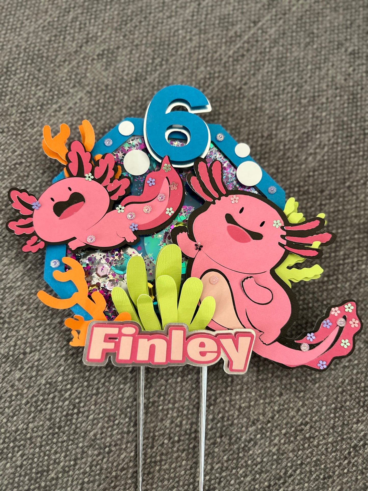 Cute Axolotl Inspired Shake Cake Topper, Kids Theme Cake Decoration, Customized