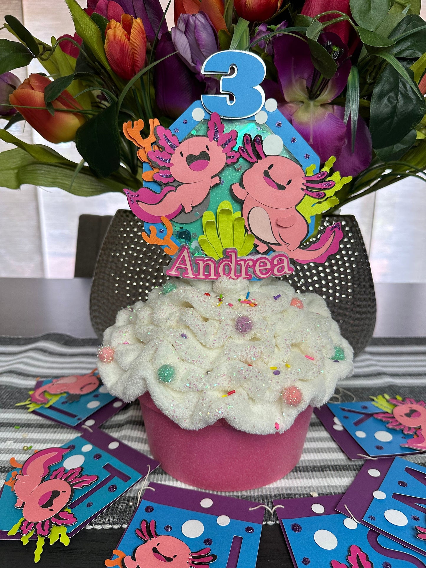 Cute Axolotl Inspired Shake Cake Topper, Kids Theme Cake Decoration, Customized