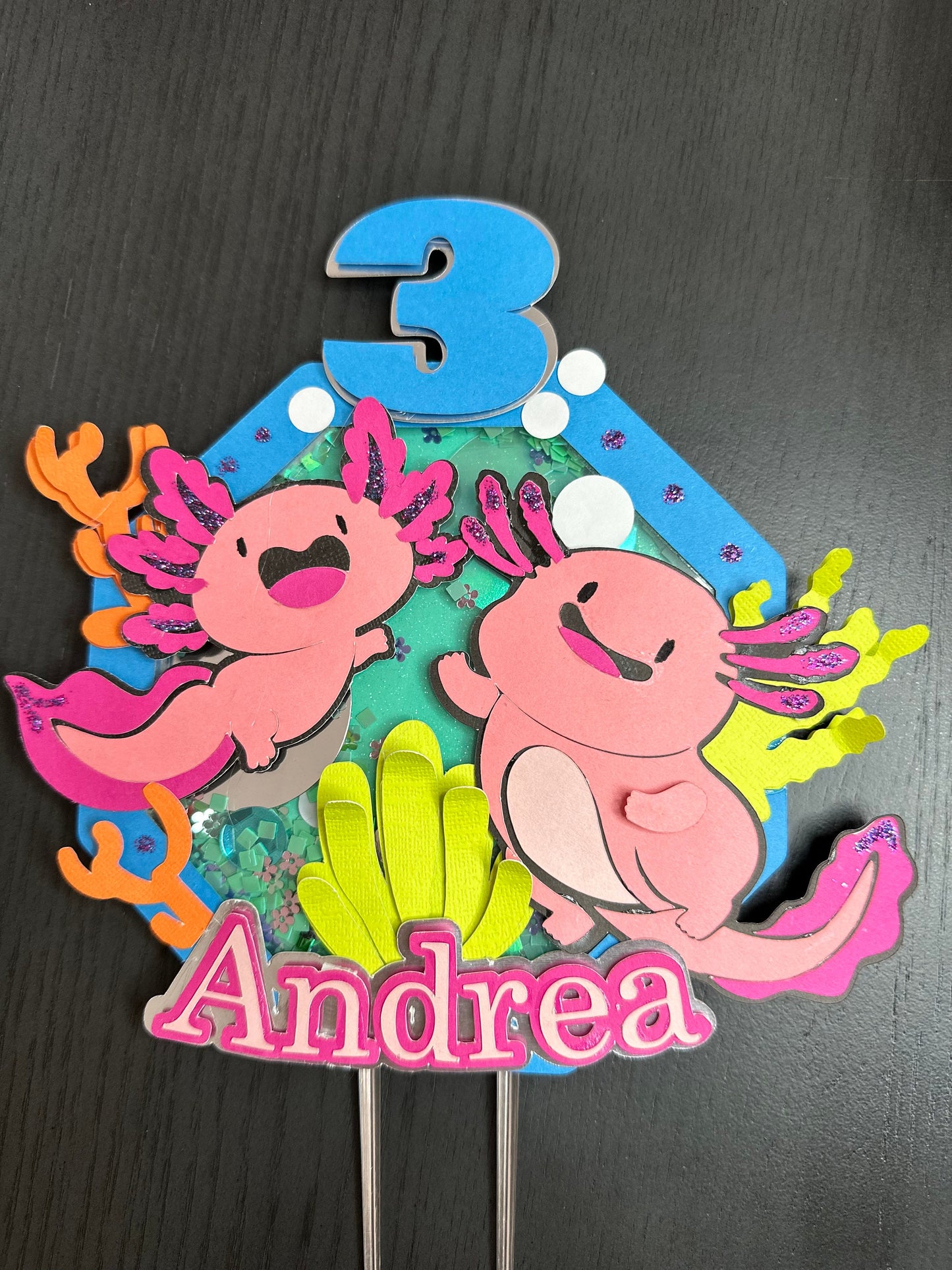 Cute Axolotl Inspired Shake Cake Topper, Kids Theme Cake Decoration, Customized
