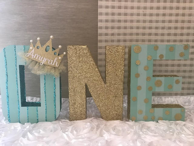 Customizable  Glitter and painted word ONE