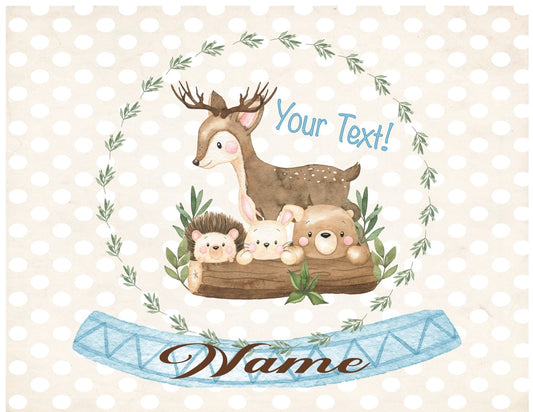 Woodland Baby Boy Celebration, Baby animals.  Edible cake or cupcake topper
