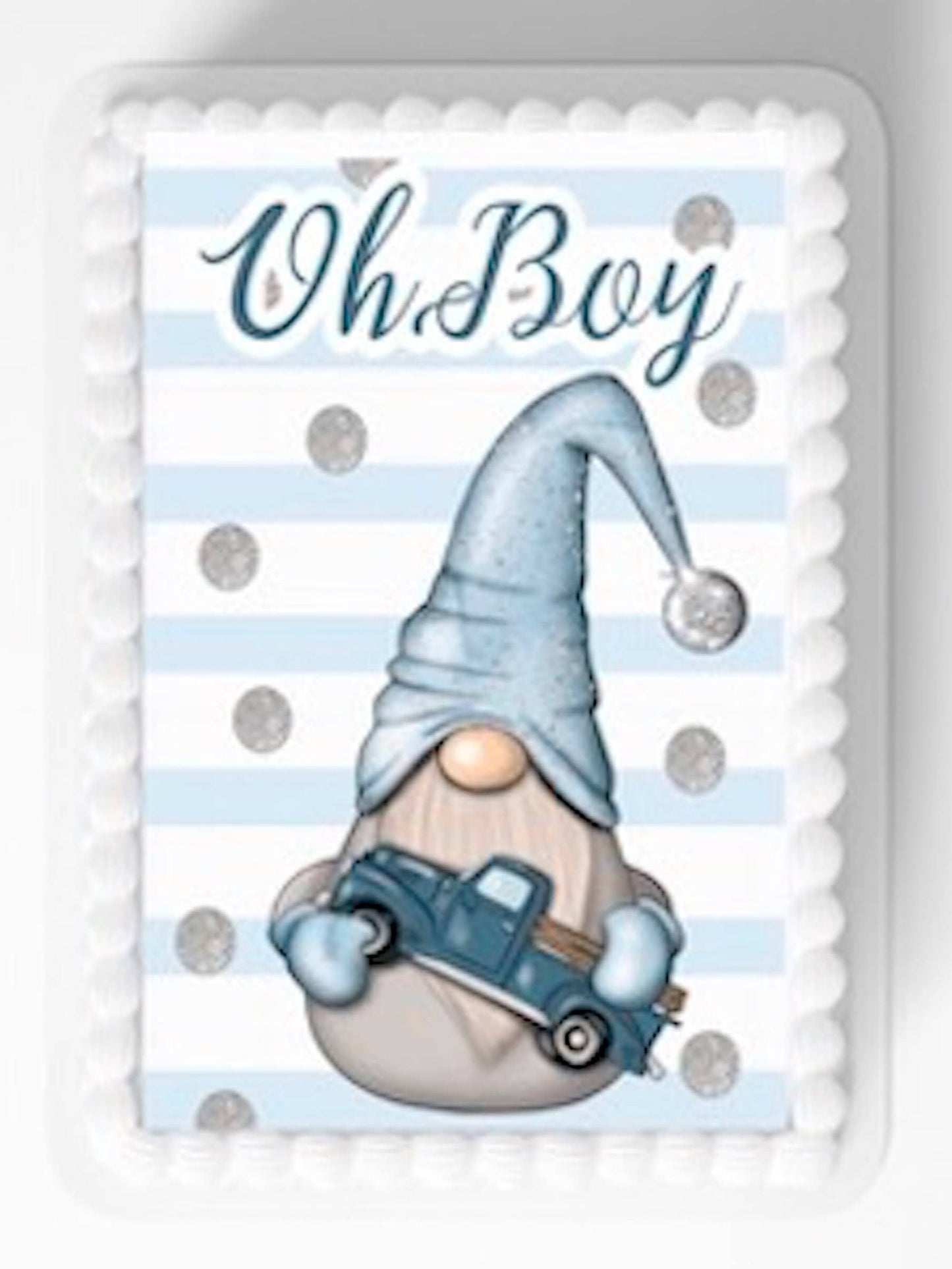 Edible Cake topper, BBaby shower, Happy Birthday, celebration, sugar picture, Gnomes are trending now, Oh Boy!!!
