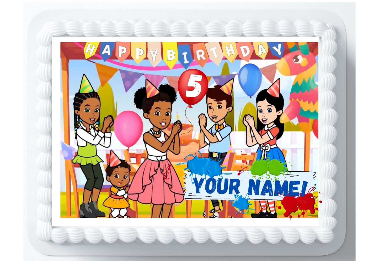 Happy Birthday Edible Cake Topper Personalized, Gracie's Corner Edible Cake Topper Inspirited, (Fan Made)