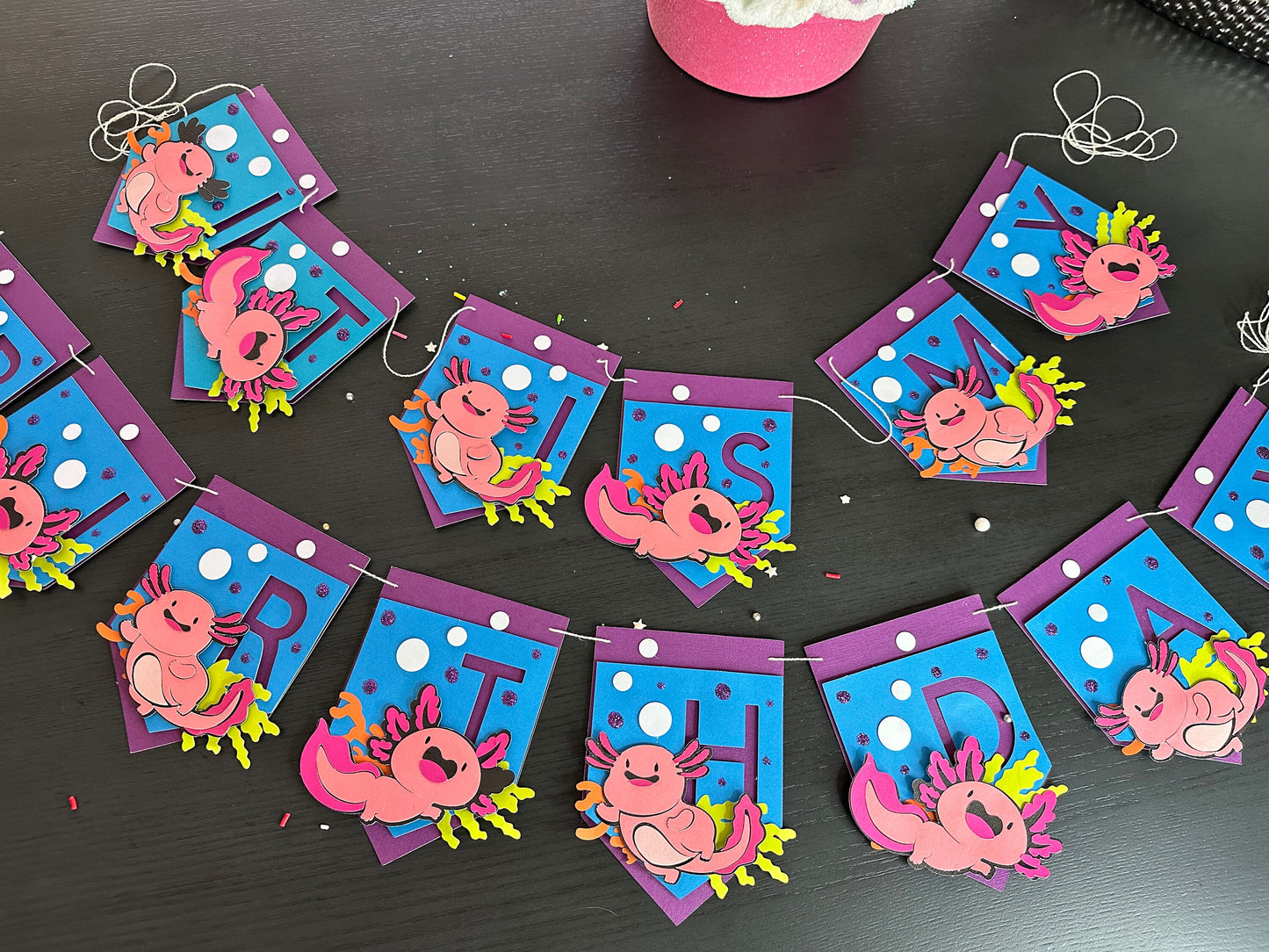 Cute Axolotl Inspired Banner customized,  Kids Theme Party Decoration.