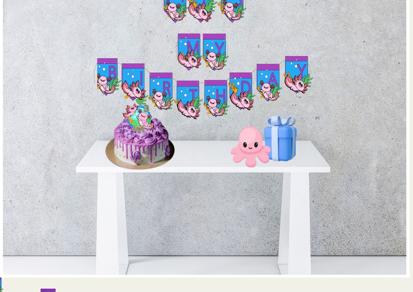 Cute Axolotl Inspired Banner customized,  Kids Theme Party Decoration.