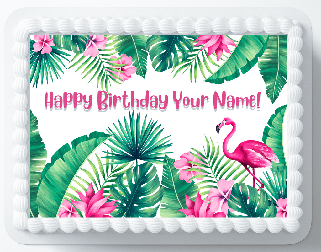 Tropical flamingo Birthday Cake topper Edible paper sugar sheet baby shower