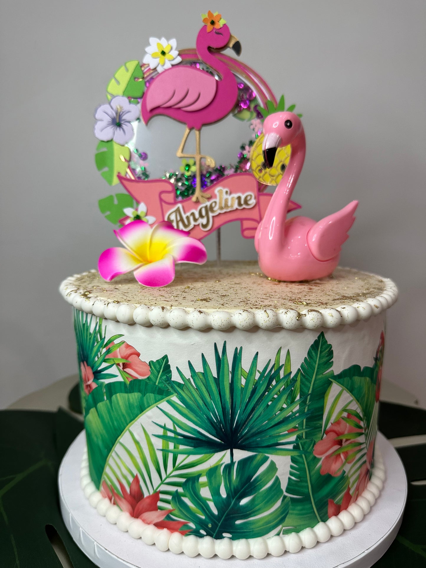 Flamingo Tropical Edible cake topper, cupcakes topper, wrap cake, Cakes decoration!