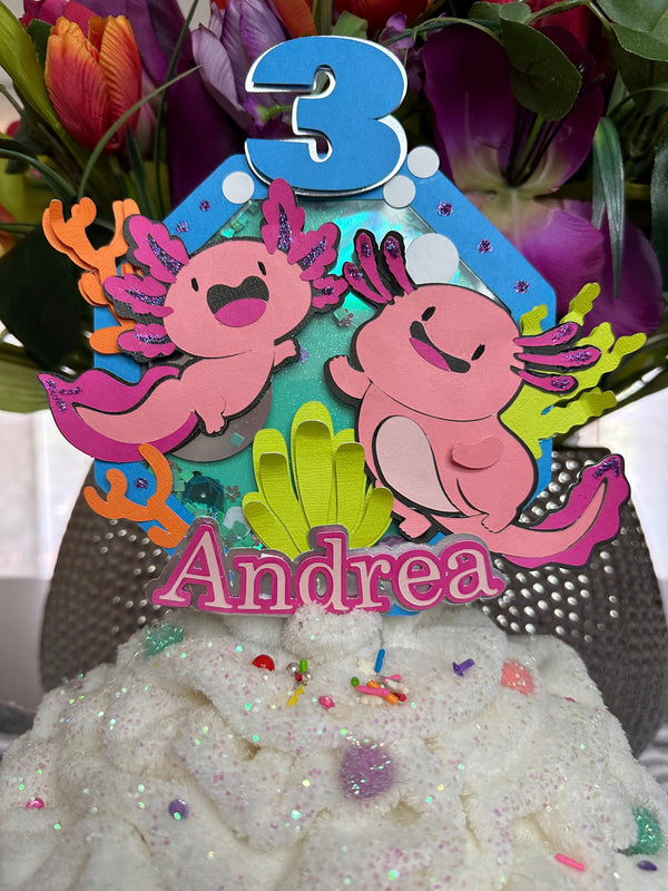 Cute Axolotl Inspired Shake Cake Topper, Kids Theme Cake Decoration, Customized