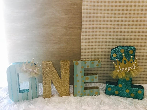 Customizable  Glitter and painted word ONE