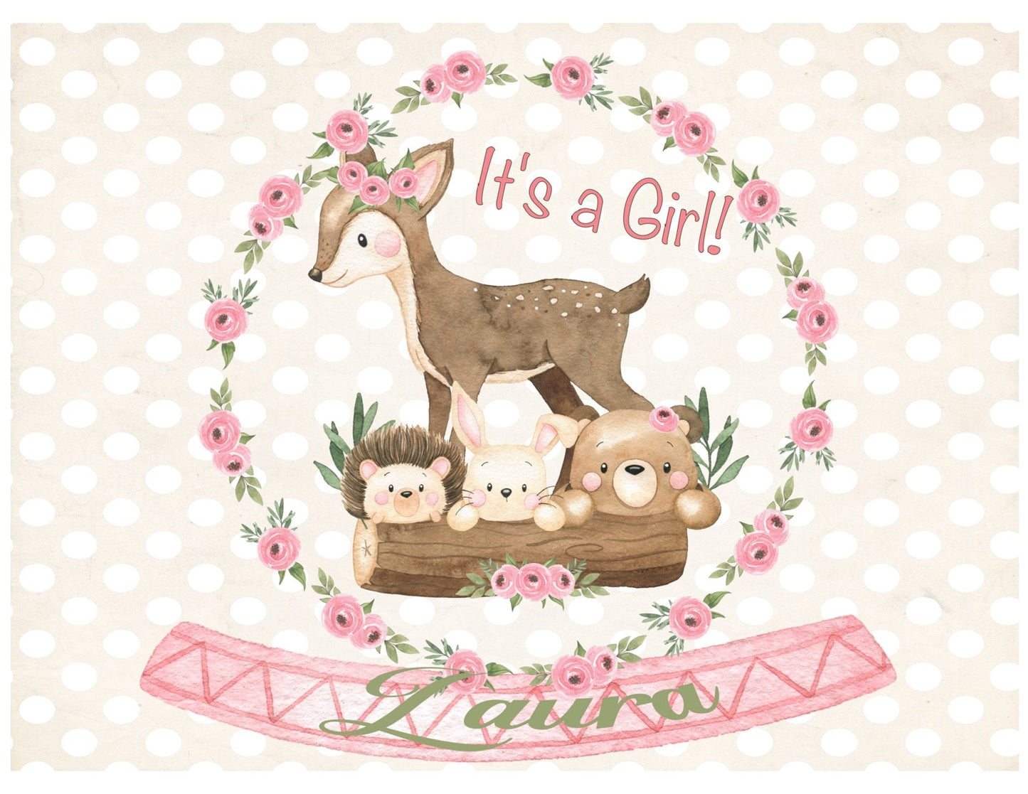 Woodland Baby Girl Celebration, Baby animals.  Edible cake or cupcake topper