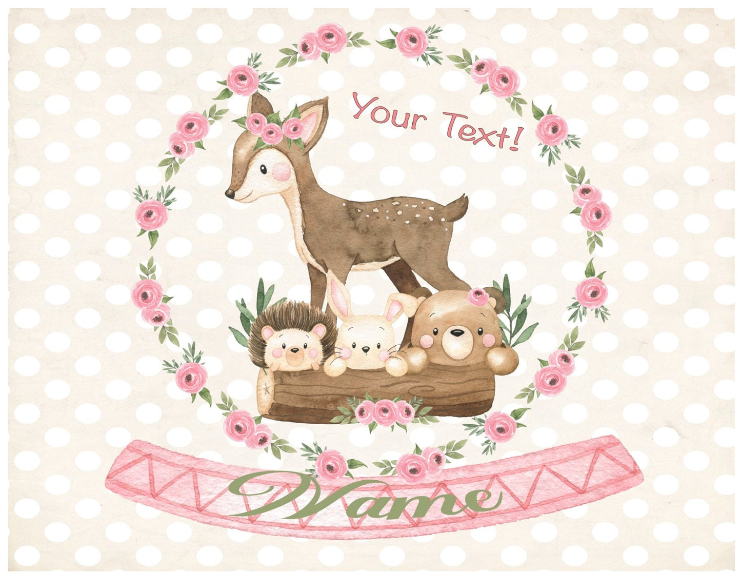 Woodland Baby Girl Celebration, Baby animals.  Edible cake or cupcake topper