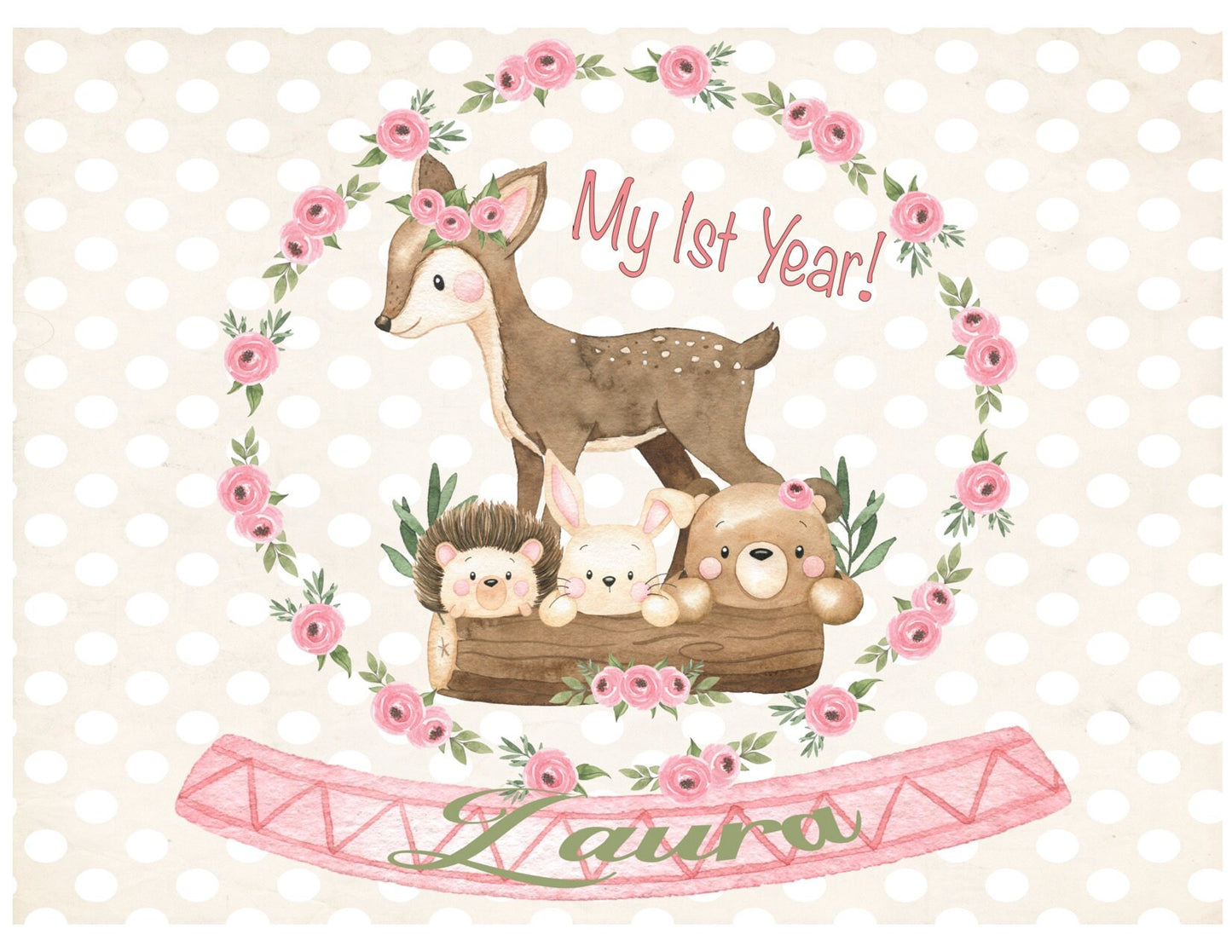 Woodland Baby Girl Celebration, Baby animals.  Edible cake or cupcake topper