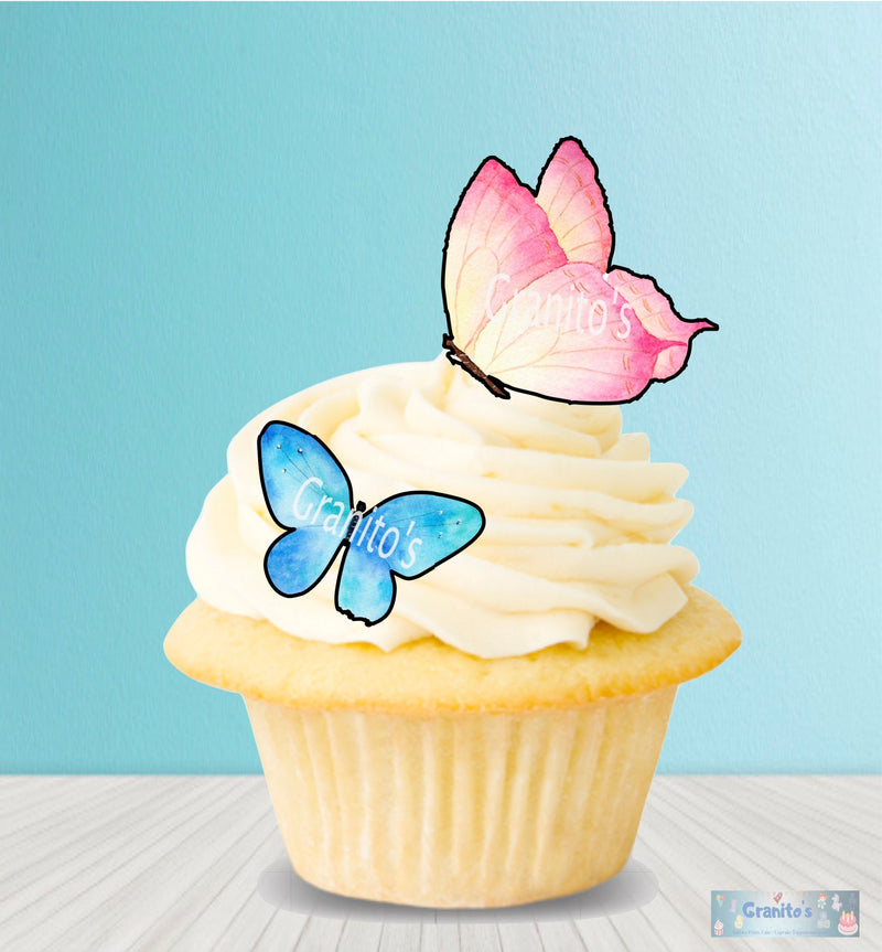 Edible Blue and Pink tones Butterflies  Cakes or cupcakes decorations, Trending for Weddings,Birthdays,Baby showers, Gender reveals.