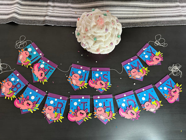 Cute Axolotl Inspired Banner customized,  Kids Theme Party Decoration.